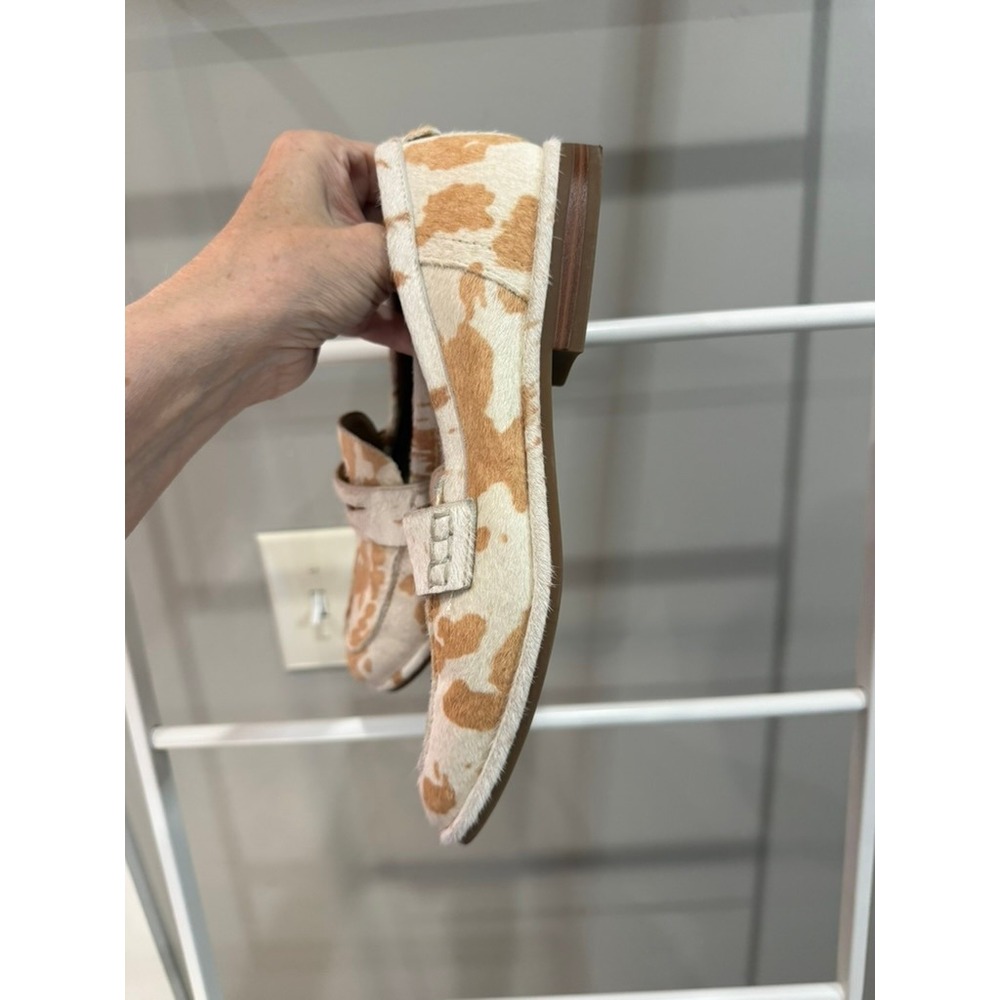 Sam Edelman Birch Penny Loafers Calf Hair Leather Tan White Cow Print Flats 7.5 - Picture 9 of 11